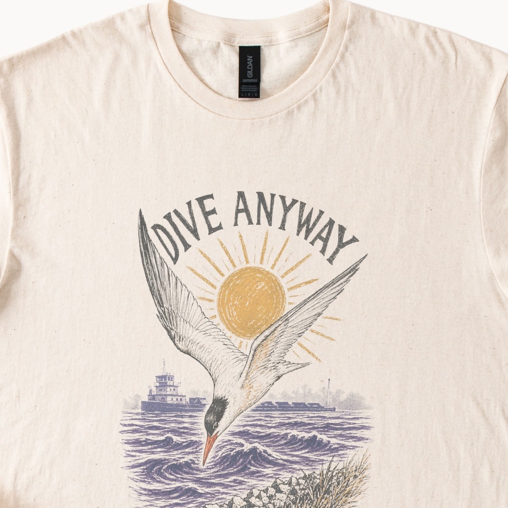 Dive Anyway Graphic Tee Vintage Bird Art Natural Unisex Tshirt - Picture 2 of 5